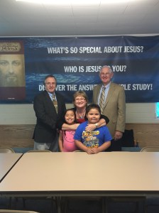 Prayer Team for Micaela and Miguel Vazquez (L-R) Pastor Ron Scarboro, Cindy Fowler, John Waters, Micaela Vazquez, Miguel Vazquez