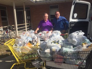 Pastor Ron and Service Tech, Randy Mason (Scarboro Oxygen) with just four of the eight large shopping buggies we loaded with non-perishable food for the Sparrow's Nest.